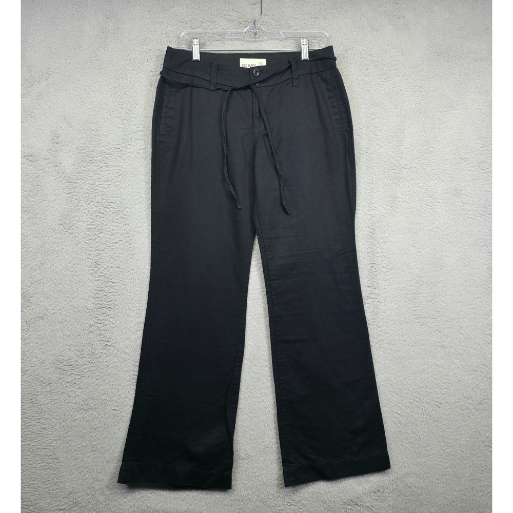 Old Navy Pants Womens 4 Black Linen Wide Leg Mid Rise Coastal Resort Lagom Beach